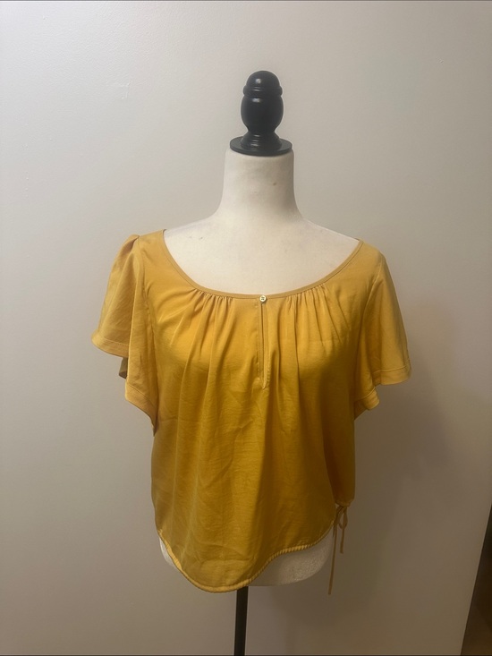 BCBGMaxAzria Tops - Flutter Sleeve Scoop Neck Top in Mustard Yellow